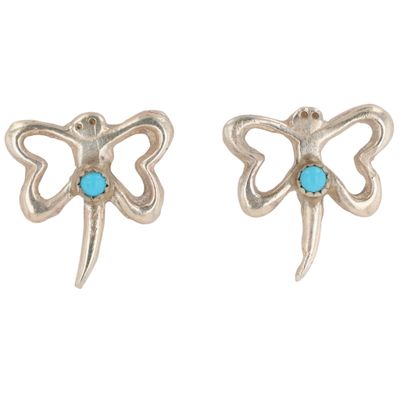 Sale Photo Thumbnail #82: Signed Navajo Sterling Kingman Turquoise Dragonfly Earrings