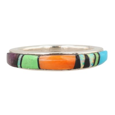 Sale Photo Thumbnail #363: Allen Tolino Navajo Sterling Multi-Stone Inlay Ring Sz 5