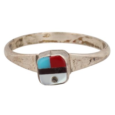 Sale Photo Thumbnail #86: Donna Laslio Zuni Sterling Multi-Stone Inlay Sunface Ring Sz 4.5