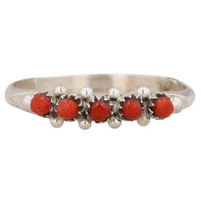 Sale Photo Thumbnail #583: April Haloo Zuni Sterling Coral Snake Eye Ring Sz 8.25