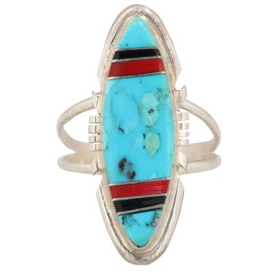Sale Photo Thumbnail #29: Brandon Etcity Navajo Sterling Multi-Stone Inlay Ring Sz 10