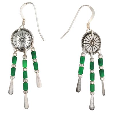 Sale Photo Thumbnail #498: Southwest Sterling Malachite Dangle Earrings