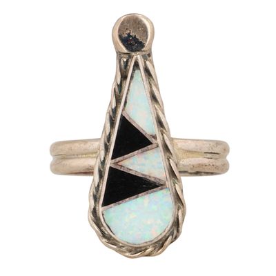 Sale Photo Thumbnail #283: Swain Charley Zuni Sterling Multi-Stone Inlay Ring Sz 5.5
