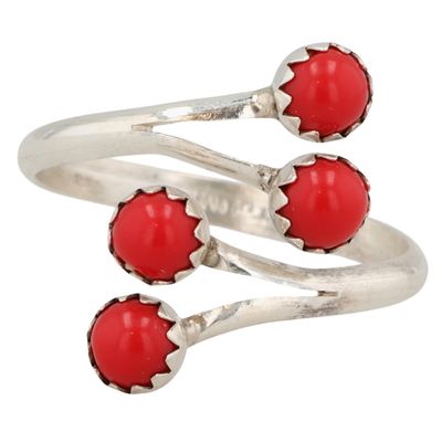 Sale Photo Thumbnail #112: Dorothy Yazzie Navajo Sterling Coral Adjustable Ring