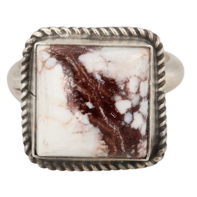Sale Photo Thumbnail #593: Donovan Nez Navajo Sterling Wild Horse Magnesite Adjustable Ring