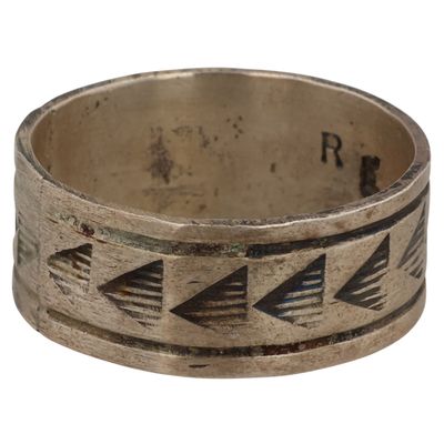 Sale Photo Thumbnail #118: Rick Enriquez Navajo Sterling Stamped Ring Sz 10