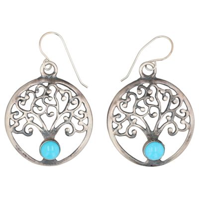 Sale Photo Thumbnail #185: Southwest Sterling Turquoise Tree Dangle Earrings
