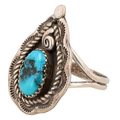 Sale Photo Thumbnail #486: Julia Etsitty Navajo Sterling Kingman Turquoise Ring Sz 9