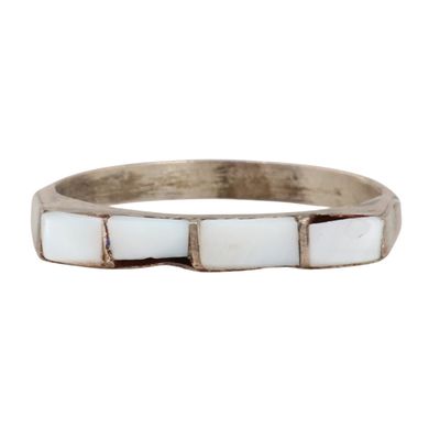 Sale Photo Thumbnail #501: Southwest Sterling Mother of Pearl Inlay Ring Sz 6.75