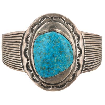 Sale Photo Thumbnail #600: Emerson Kinsel Navajo Sterling Birdseye Kingman Turquoise Cuff Bracelet