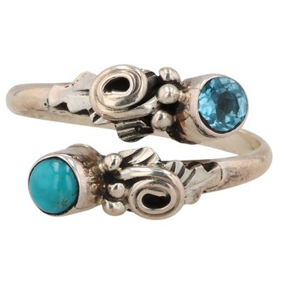 Sale Photo Thumbnail #48: Navajo Sterling Topaz Turquoise Adjustable Ring