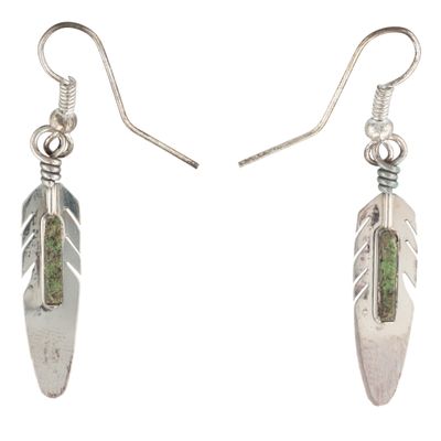 Sale Photo Thumbnail #430: Allen Barney Navajo Sterling Gaspeite Feather Earrings