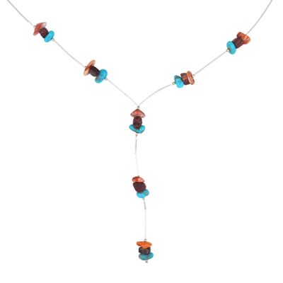 Sale Photo Thumbnail #297: Southwest Sterling Liquid Silver Multi-Stone Lariat Necklace