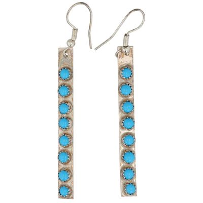 Sale Photo Thumbnail #512: Rick Enriquez Navajo Sterling Kingman Turquoise Bar Earrings