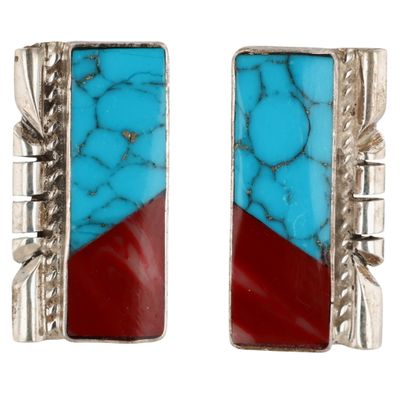 Sale Photo Thumbnail #586: AJ Gilmore Navajo Sterling Multi-Stone Inlay Earrings