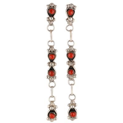 Sale Photo Thumbnail #354: Verdi Booqua Zuni Sterling Coral Snake Eye Earrings