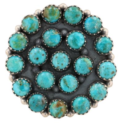 Sale Photo Thumbnail #224: HaDa Collection Sterling Kingman Turquoise Cluster Adjustable Ring