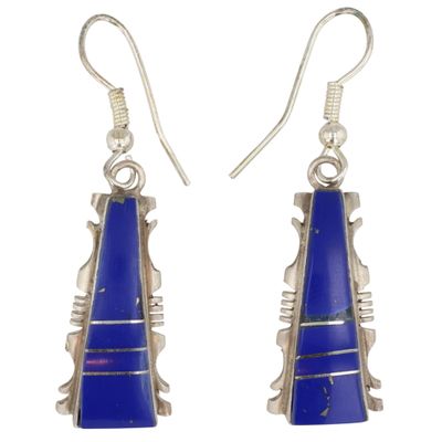 Sale Photo Thumbnail #497: Steve Francisco Navajo Sterling Lapis Lazuli Inlay Earrings
