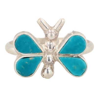 Sale Photo Thumbnail #184: Swain Charley Zuni Sterling Turquoise Butterfly Ring Sz 6