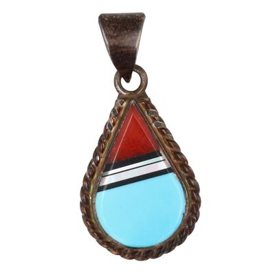 Sale Photo Thumbnail #310: Duran Gasper Zuni Sterling Multi-Stone Inlay Pendant