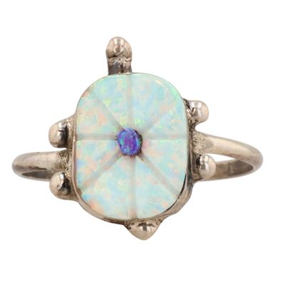 Sale Photo Thumbnail #442: Sarah Bowannie Zuni Sterling Opal Turtle Ring Sz 7.25