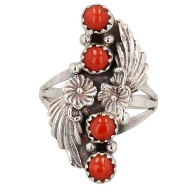 Sale Photo Thumbnail #478: Judy Largo Navajo Sterling Coral Snake Eye Ring Sz 7