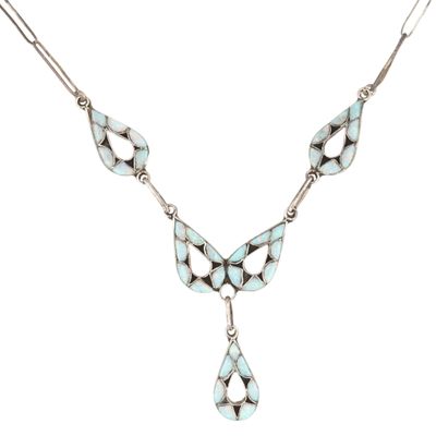 Sale Photo Thumbnail #200: Emma Bowekaty Zuni Sterling Opal Inlay Necklace