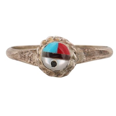 Sale Photo Thumbnail #222: Emerson Vallo Zuni Sterling Multi-Stone Inlay Sunface Ring Sz 5.5