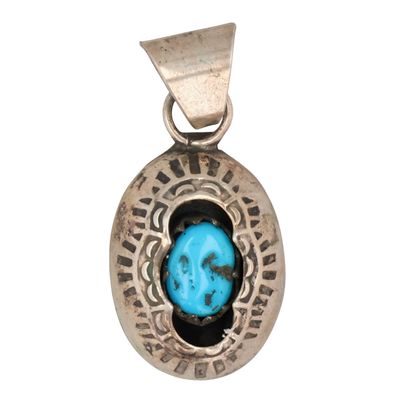 Sale Photo Thumbnail #459: Signed Navajo Sterling Turquoise Shadow Box Pendant