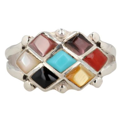 Sale Photo Thumbnail #333: Bonnie Quam Zuni Sterling Multi-Stone Ring Sz 6.5