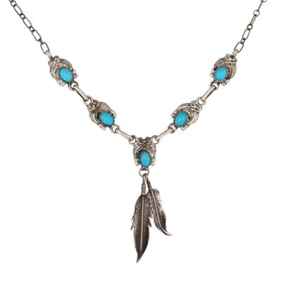 Sale Photo Thumbnail #374: Verley Betone Navajo Sterling Kingman Turquoise Feather Necklace