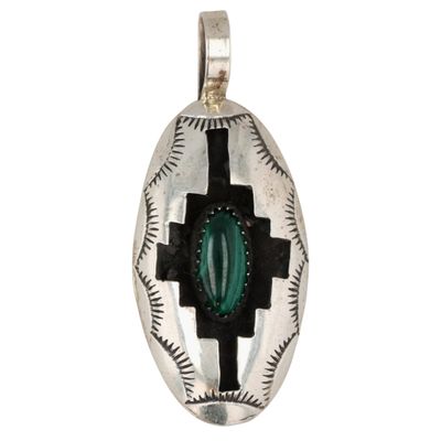 Sale Photo Thumbnail #257: Felix Perry Navajo Sterling Malachite Shadow Box Pendant