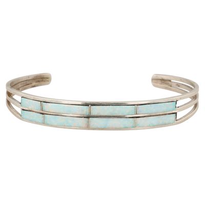 Sale Photo Thumbnail #174: Jamie Johnson Navajo Sterling Opal Inlay Row Cuff Bracelet