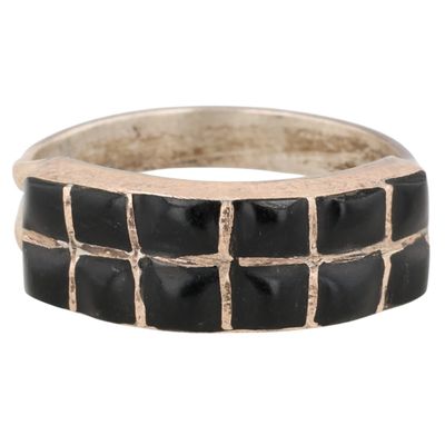 Sale Photo Thumbnail #592: Signed Zuni Sterling Onyx Ring Sz 6.25