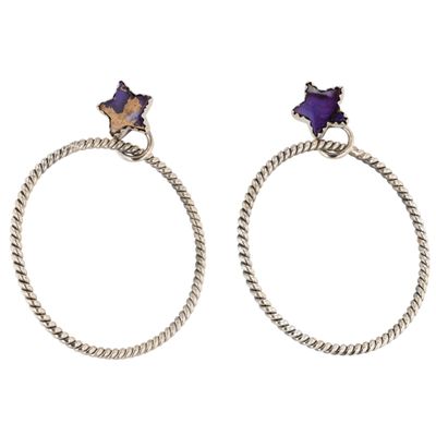 Sale Photo Thumbnail #287: HaDa Collection Sterling Violet Rose Dahlia Star Hoop Earrings