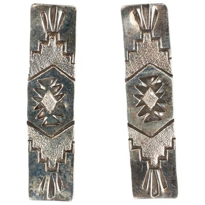 Sale Photo Thumbnail #410: Florence Tahe Navajo Sterling Stamped Bar Earrings