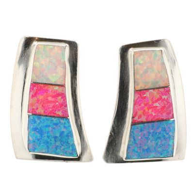 Sale Photo Thumbnail #244: Norvin Johnson Navajo Sterling Opal Inlay Earrings