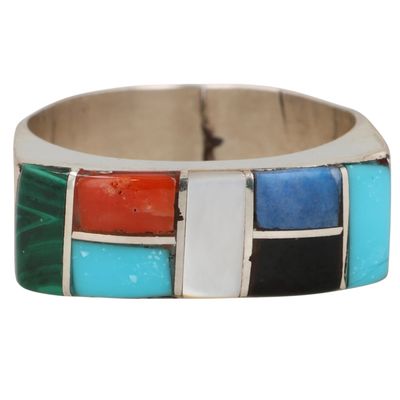 Sale Photo Thumbnail #232: Verna Kanesta Zuni Sterling Multi-Stone Inlay Ring Sz 6.5