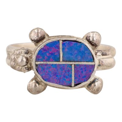 Sale Photo Thumbnail #246: Swain Charley Zuni Sterling Opal Inlay Ring Sz 6.75