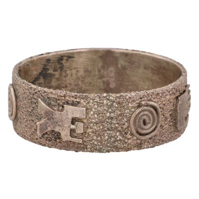Sale Photo Thumbnail #192: Scott Skeets Navajo Sterling Petroglyph Ring Sz 9.25