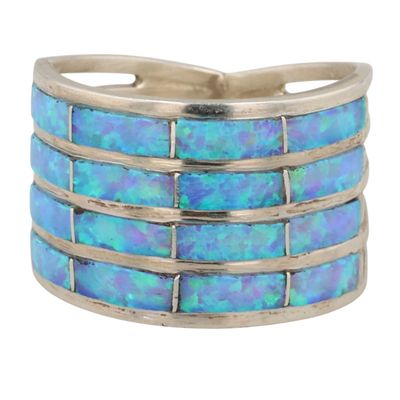 Sale Photo Thumbnail #197: CJ Kyle Navajo Sterling Opal Inlay Row Ring Sz 6