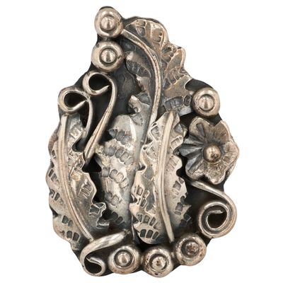 Sale Photo Thumbnail #119: Harry B Yazzie Navajo Sterling Applique Ring Sz 6.5