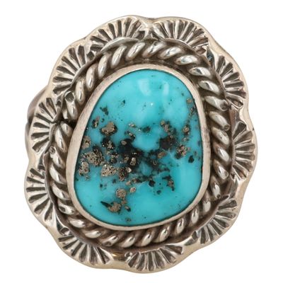 Sale Photo Thumbnail #493: Freda Martinez Navajo Sterling Kingman Turquoise Ring Sz 7