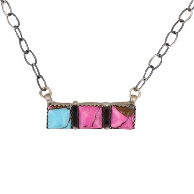 Sale Photo Thumbnail #167: HaDa Collection Sterling Cotton Candy Dahlia Bar Necklace