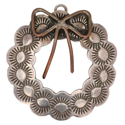 Sale Photo Thumbnail #175: Vintage Signed Navajo Sterling Stamped Wreath Pendant