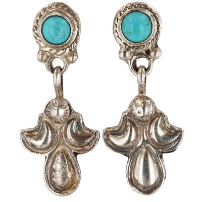 Sale Photo Thumbnail #546: Judy Largo Navajo Sterling Kingman Turquoise Earrings