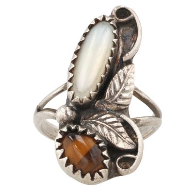 Sale Photo Thumbnail #104: Vintage Navajo Sterling Multi-Stone Ring Sz 2.5