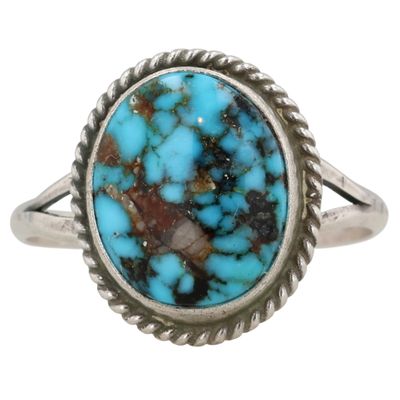 Sale Photo Thumbnail #341: Jerryson Henio Navajo Sterling Sonoran Gold Turquoise Ring Sz 8.5