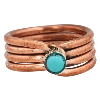 Sale Photo Thumbnail #548: Yolanda Skeets Navajo Copper Turquoise Coil Ring Sz 8.25