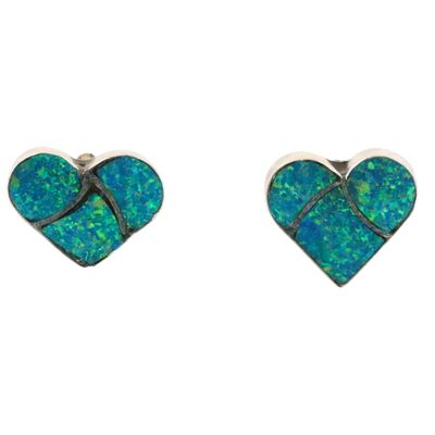 Sale Photo Thumbnail #288: Lynelle Johnson Zuni Sterling Opal Inlay Heart Earrings